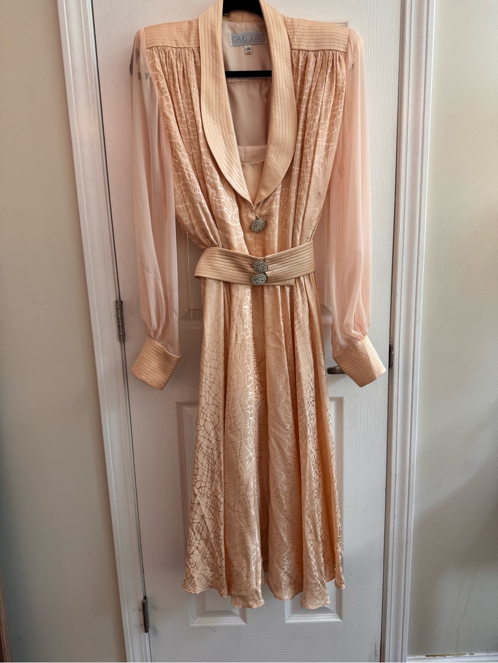DAVID JOSEF Vintage Belted Silk Dress Size 14 *RARE*